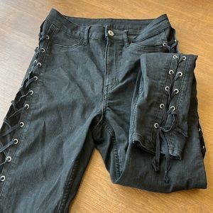 H&M Black Skinny Jeans with Lace-up Sides